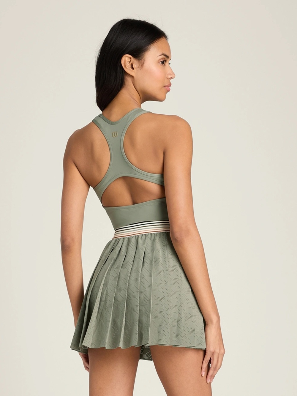 Wilson Laser Cut Pleat Tennis Dress Vetiver Sage Green with Striped Waist Small - Picture 10 of 12